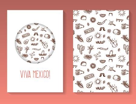 Hand Drawn Mexican Doodles Brochure Template Vector Background Mexico