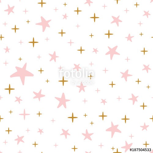 Hand Drawn Seamless Pattern Decoreted Gold Pink Stars For Christmas Baby Shower Wallpaper