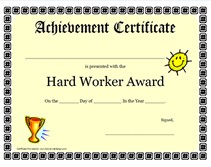 Hard Worker Award Certificate Children S Awards Certificates Templates