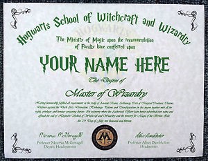 Harry Potter Hogwarts Diploma Certificate Any Name Ideal