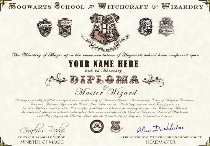 Harry Potter Hogwarts Diploma Certificate Ultra High