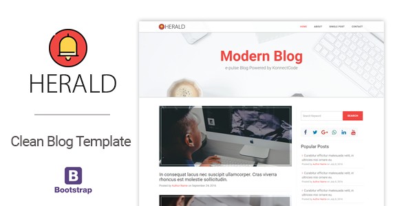 Herald Modern And Clean Blog HTML Template By KonnectCode ThemeForest Free Html Templates
