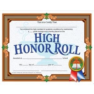 High Honor Roll Certificate 30 Pack Downloadable S