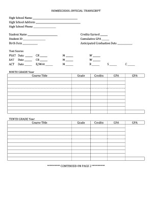 High School Transcript Template Fill Online Printable Fillable Free