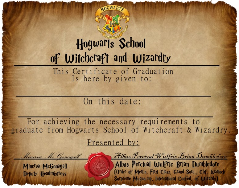 Hogwarts Graduation Certificate Deviantart Com Diploma