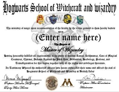 Hogwarts Graduation Certificate Diploma