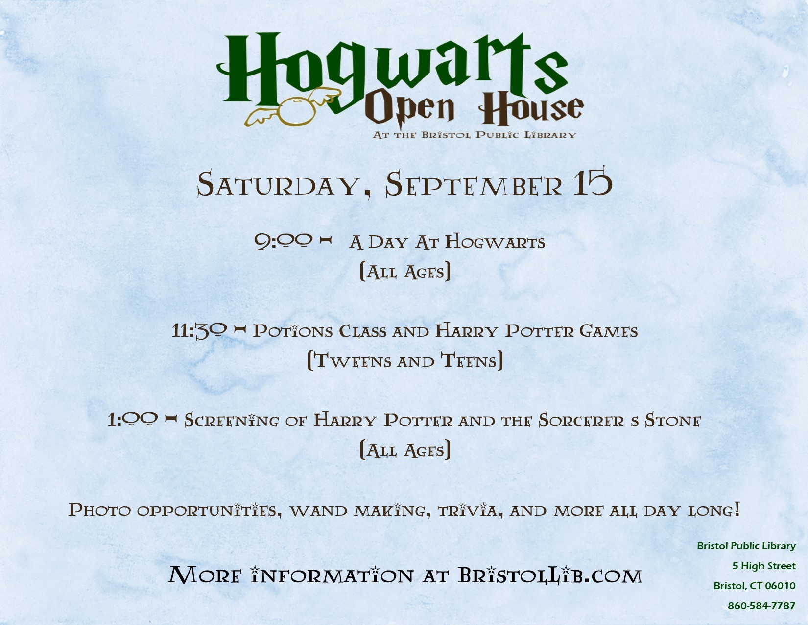 Hogwarts Open House Bristol Public Library Make Your Own Diploma