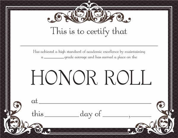 Honor Roll Certificate Template Printable Birthday Certificates