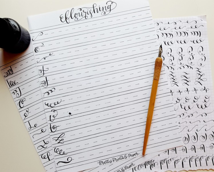 How To Calligraphy Flourishes Free Printable Pretty Prints Paper