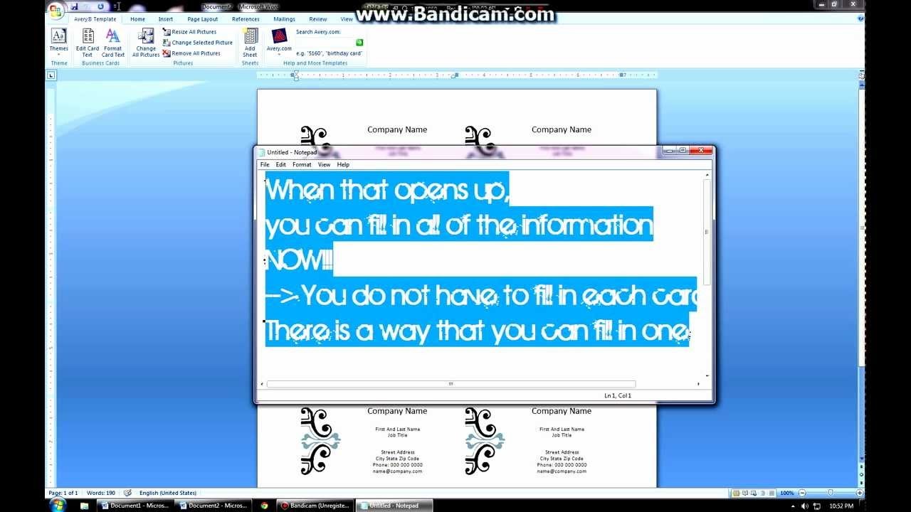 How To Create Business Cards On Microsoft Word 2007 YouTube Office 2010 Card Template