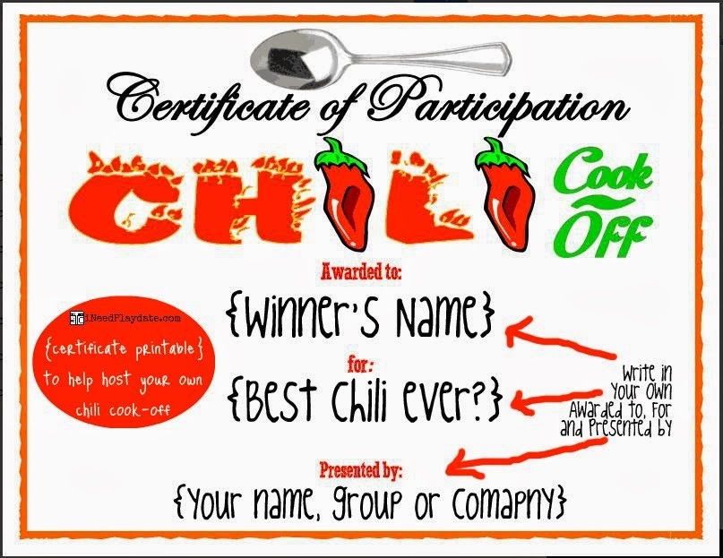 Ideas For Chili Cook Off Certificate Template With Additional Sample