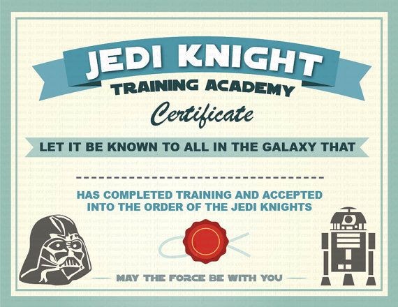 INSTANT DL Jedi Knight Certificate Star Wars Birthday By GoAlis Training