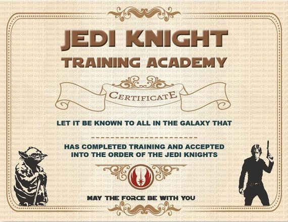 INSTANT DL Jedi Knight Certificate Star Wars Birthday By
