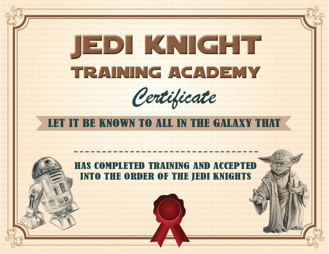 INSTANT DL Jedi Knight Certificate Star Wars Birthday