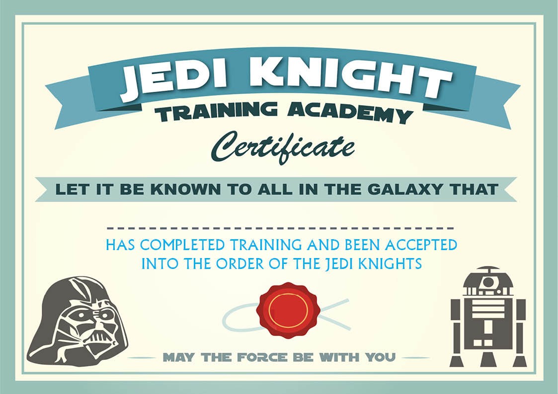 INSTANT DL Jedi Knight Certificate Star Wars Birthday Party Etsy