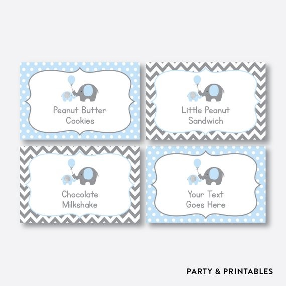 Instant Download Editable Elephant Food Labels Blue Etsy Baby Shower Tags