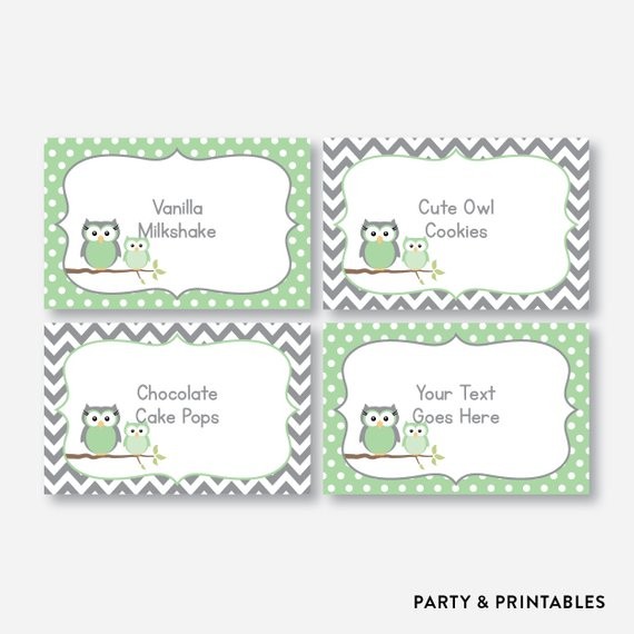Instant Download Editable Owl Food Labels Green Baby Etsy Shower