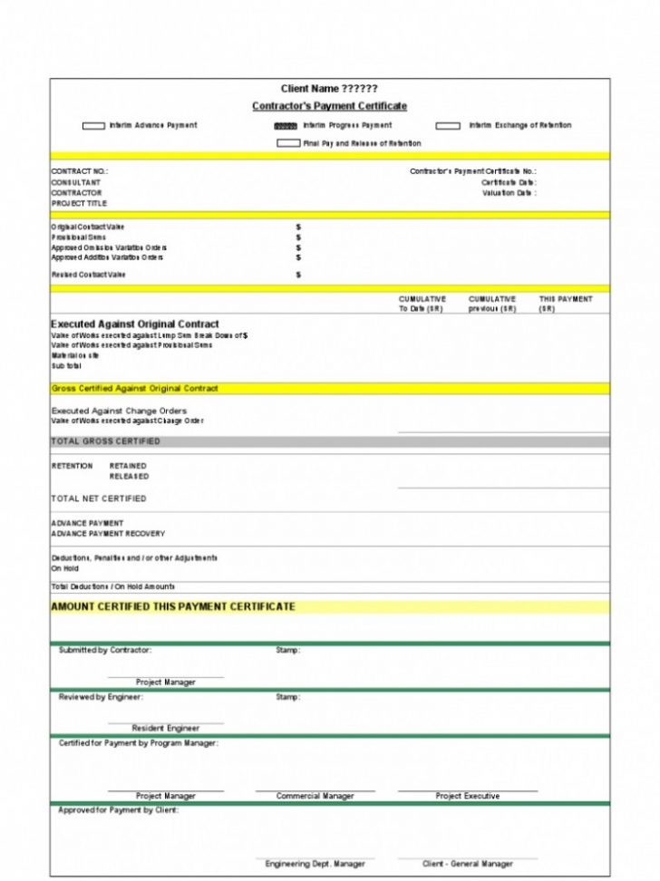 Interim Certificate Template Gimpexinspection Com Progress Payment