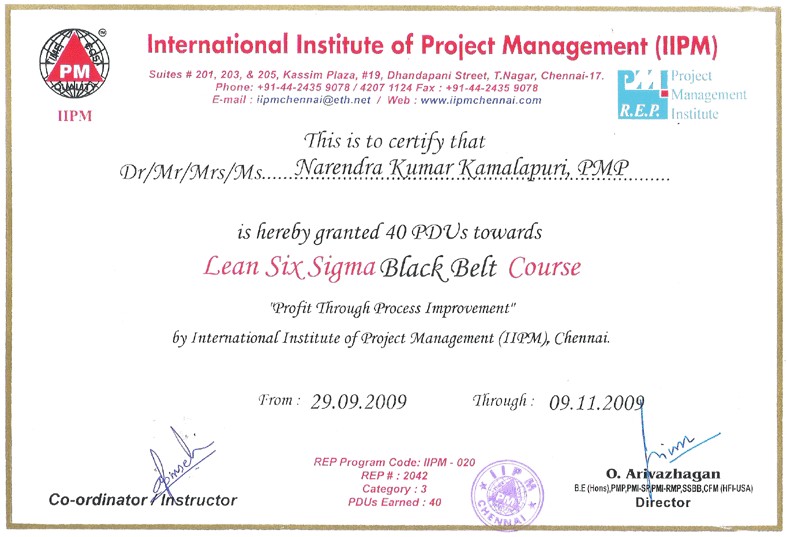 International Institute Of Project Management Six Sigma Black Belt Certificate