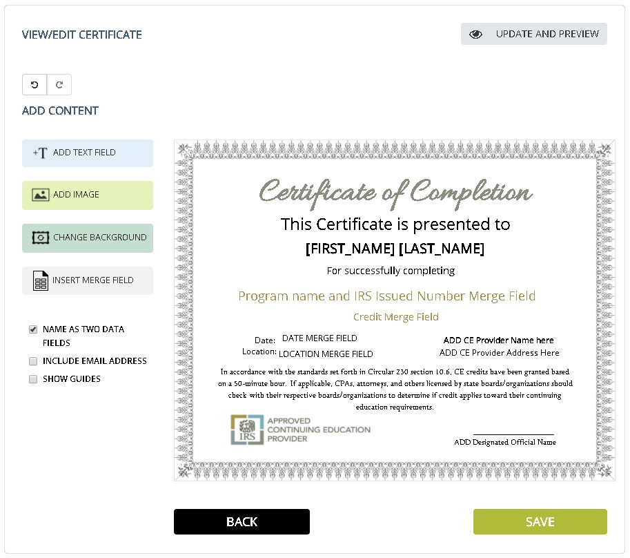 IRS Approved Continuing Education Provider Check Out SimpleCert Certificate Template