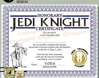 Jedi Certificate Etsy