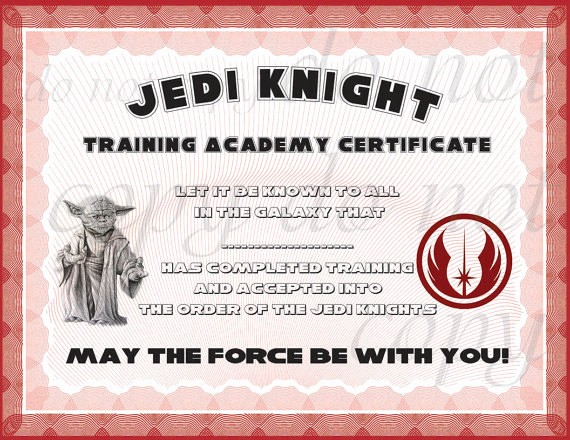 Jedi Knight Certificate Template Star Wars Training Academy