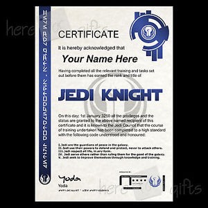 JEDI KNIGHT Star Wars Certificate High Quality REAL HOLOGRAM And Jedi Knight