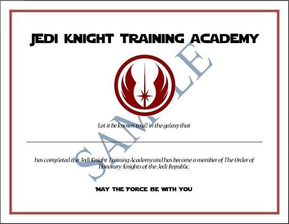 Jedi Knight Training Academy Certificate Party Favor Etsy