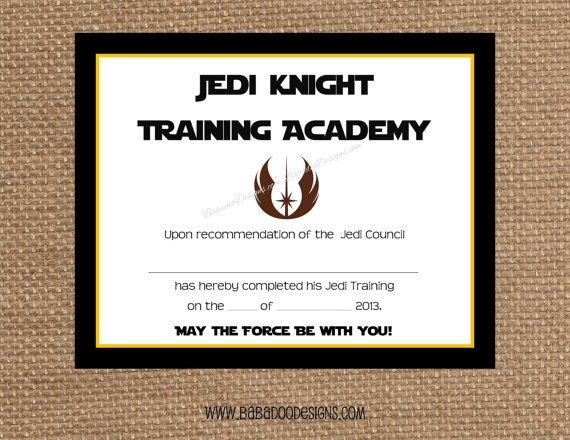 JEDI TRAINING CERTIFICATE Instant Download Full Service Printing Jedi Training Academy Certificate