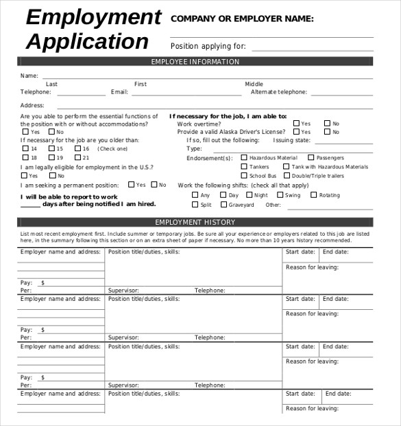 Job Application Form Free Template Employment Downloadable
