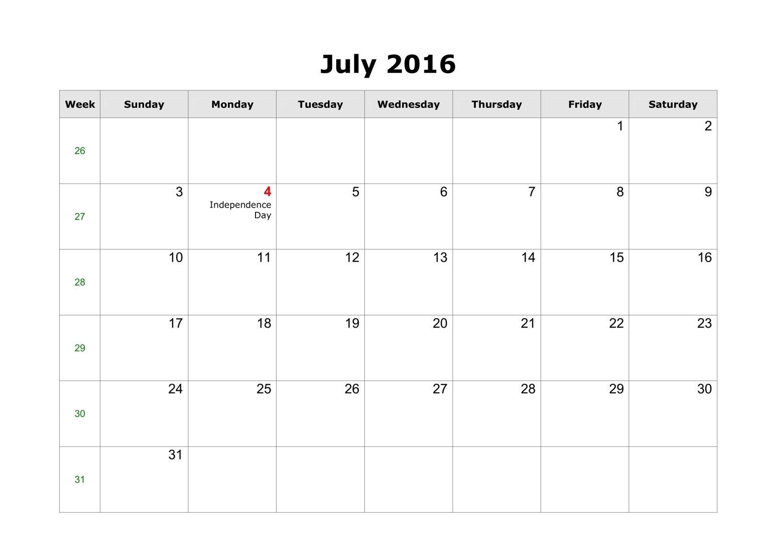 July 2016 Calendar With Word Format WordCalendar Download 2017