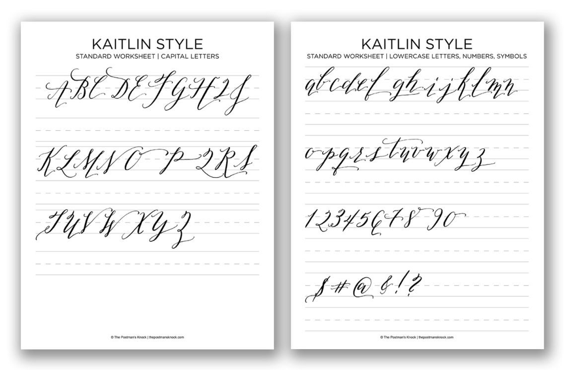 Kaitlin Style Calligraphy Worksheet Doodling Drawing Lettering Templates Printable