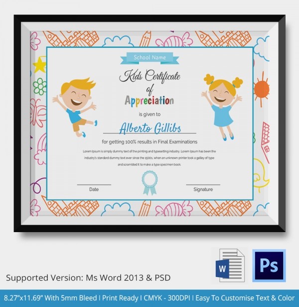 Kids Certificate Template 12 PDF PSD Vector Format Download Children S Award Templates