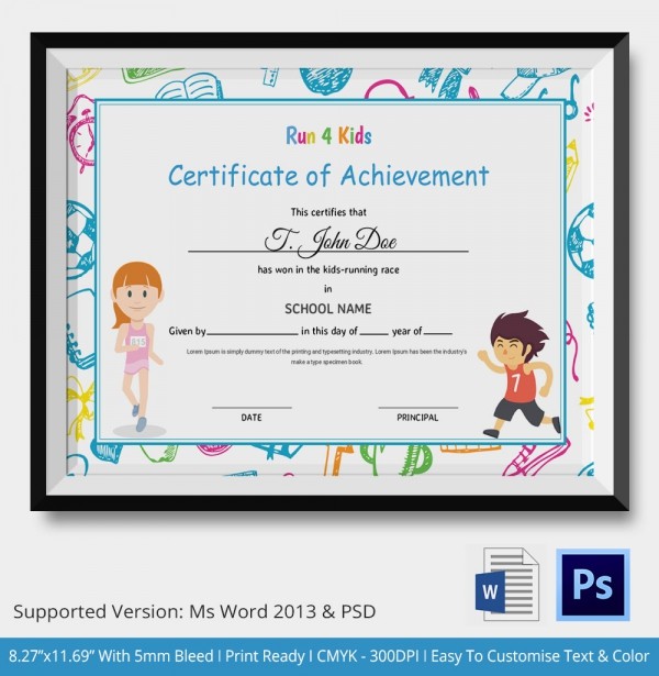 Kids Certificate Template 12 PDF PSD Vector Format Download Of Achievement For