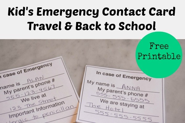 Kids Emergency Contact Card Back To School Travel SavvyMom Free Printable