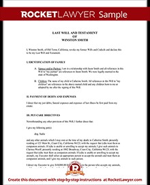 Last Will And Testament Template For A Rocket Lawyer