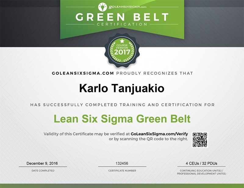 Lean Six Sigma Green Belt Training Certification GoLeanSixSigma Com Certificate Template