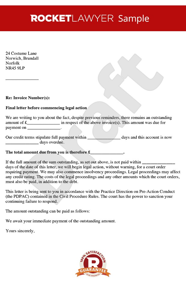 Letter Before Action Claim Rocket Lawyer Free Will