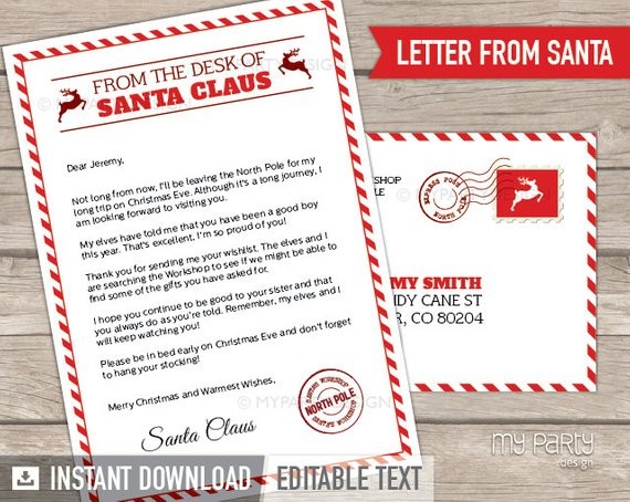 Letter From Santa Kit With Envelope Template Red Christmas Etsy