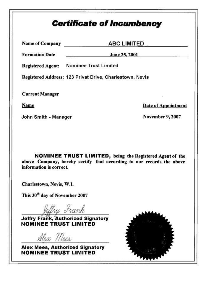 Letter Of Incumbancy Ibov Jonathandedecker Com Certificate Incumbency