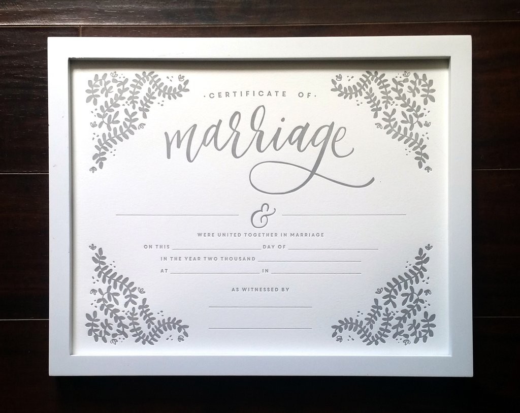 Letterpress Marriage Certificate Printable Wisdom Calligraphy