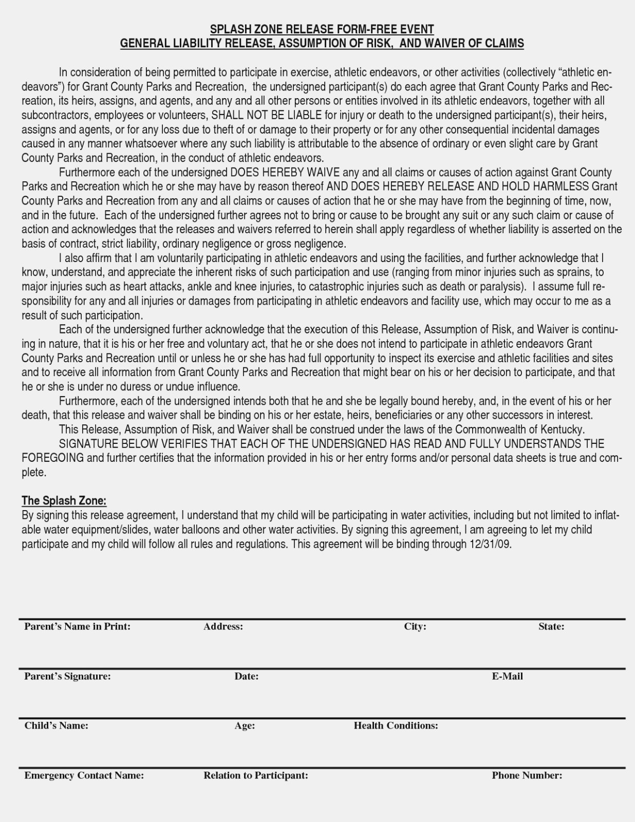 Liability Waiver Form Example Inspirational Printable Sample Release