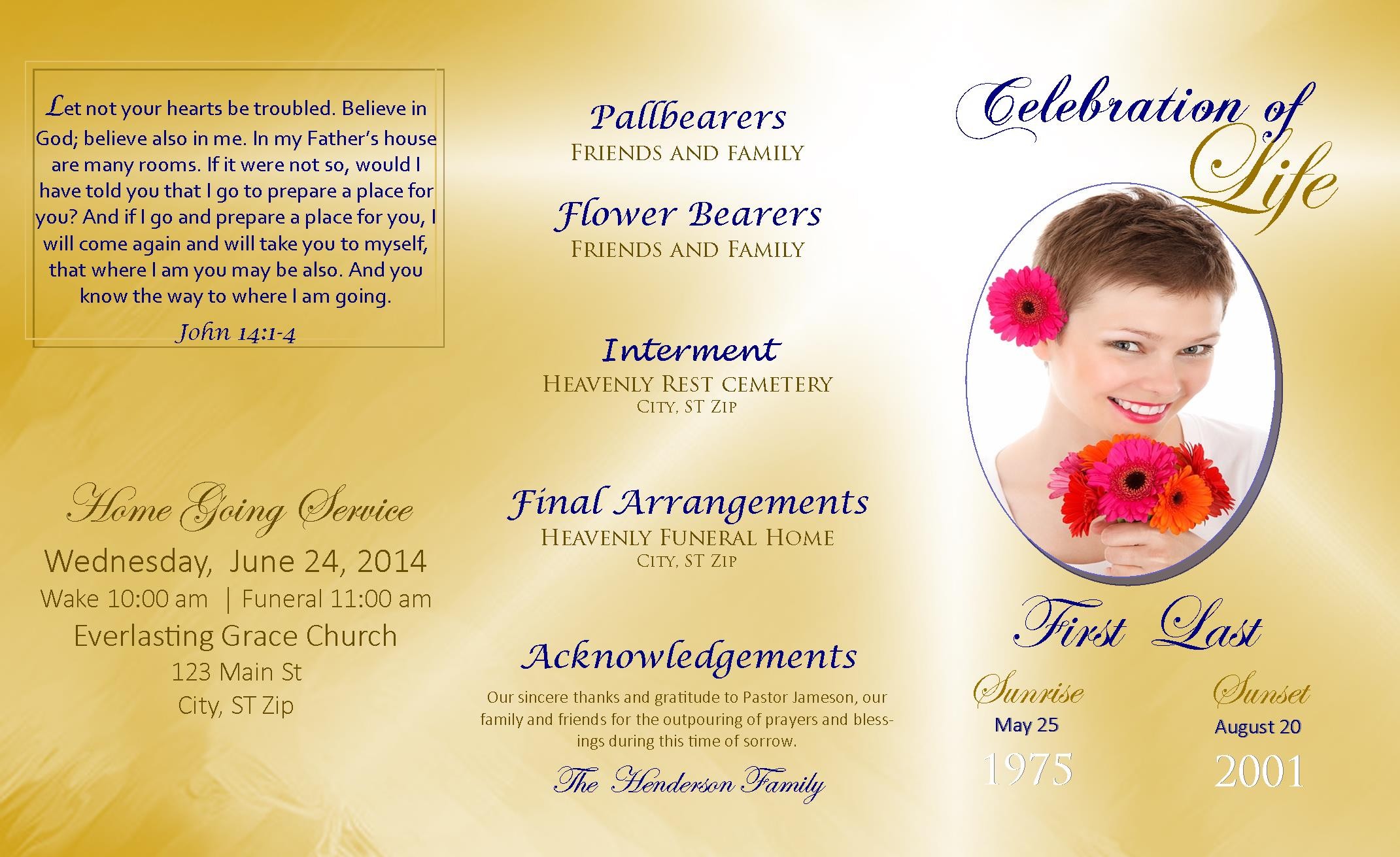 LifecyclePrints Celebration Of Life Funeral Program Templates Template