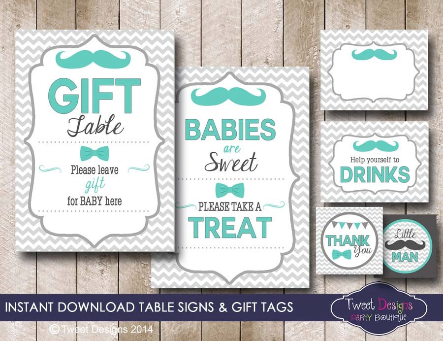 Little Man Baby Shower Instant Download Signs Boy Food Tags