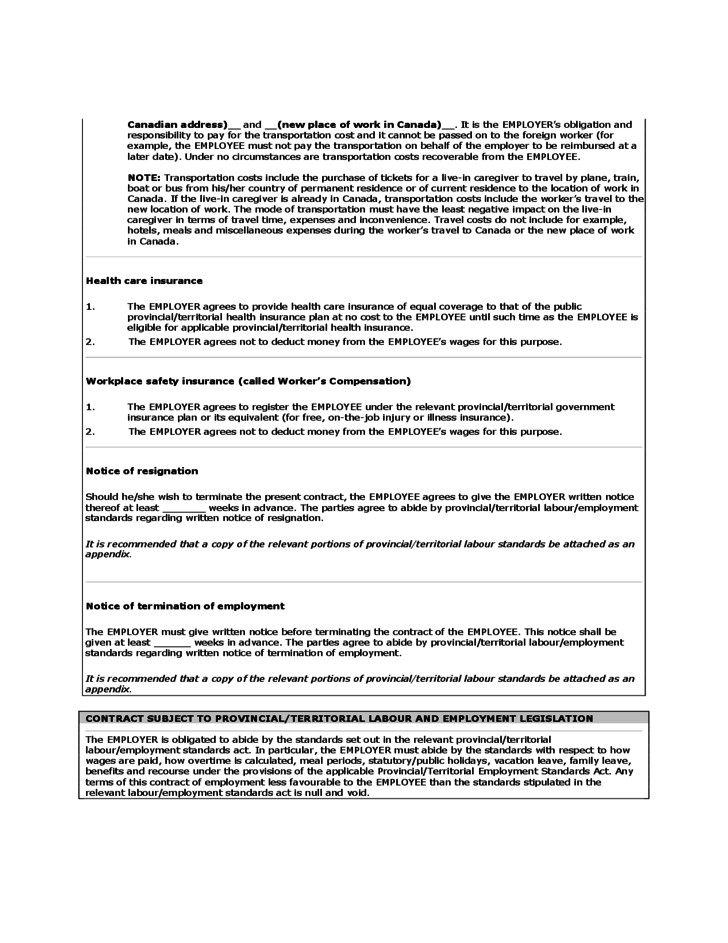Live In Caregiver Employer Employee Contract Canada Free Download Form