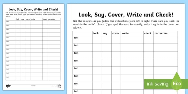 Look Say Cover Write And Check Blank Editable Template