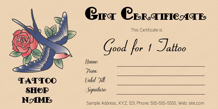 Love Bird Tattoo Gift Certificate Template Card