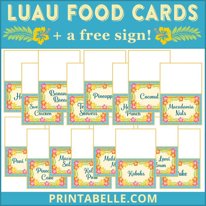 Luau Party Food Cards Free Printable Sign Printables