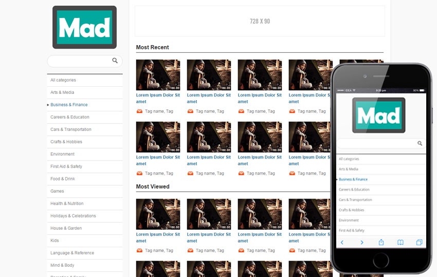 Mad Free Video Sharing Mobile Website Template