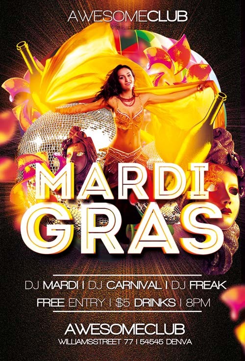 Mardi Gras Free PSD Flyer Template For Photoshop Download